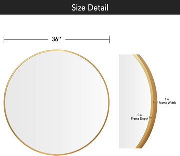 PexFix Round Mirror Circle Mirror 36" Aluminum Alloy Frame Wall Mounted Mirror Bathroom Vanity Mirror - Titanium Gold
